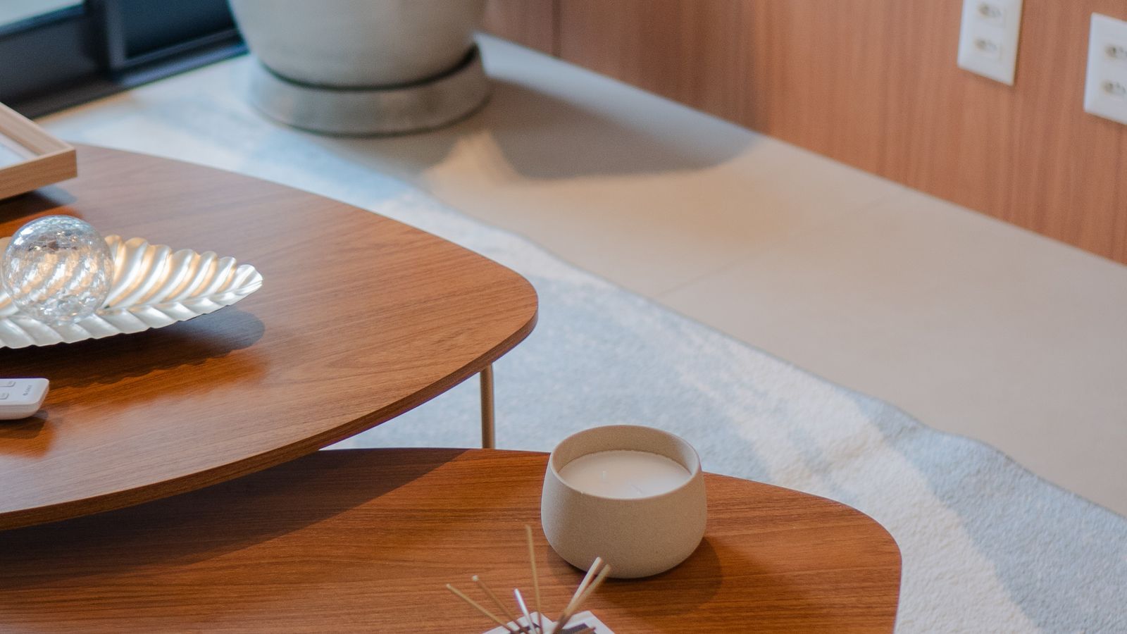 Modern living room with a budget-friendly coffee table under $200 as the centerpiece