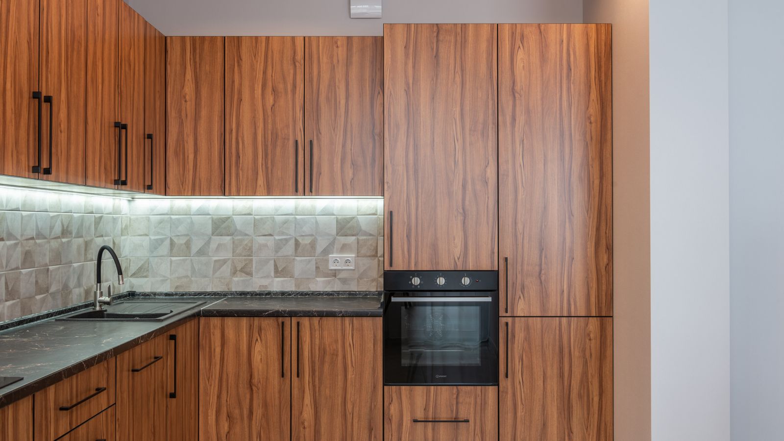 Close-up of wall oven control panel and digital display
