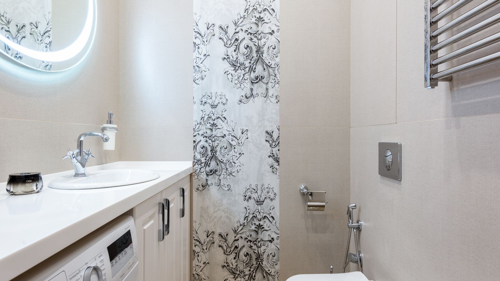 Modern smart toilet with bidet function in a clean bathroom