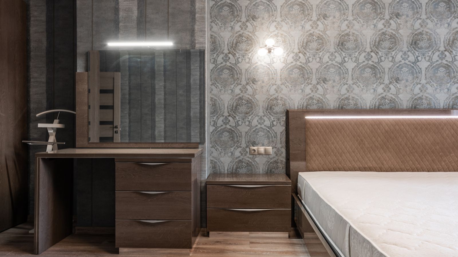 Deep-drawer wooden dresser in a bedroom storage bundle setup