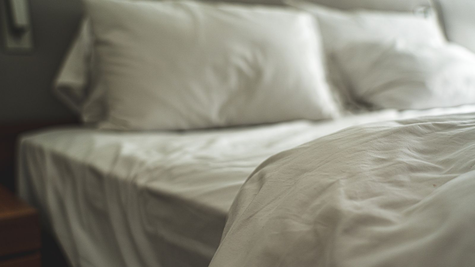 Folded stack of jersey knit sheets on a small shelf in a compact bedroom closet