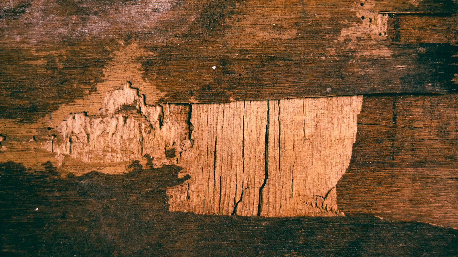 Hands applying wood filler wax to a scratch on a wooden tabletop